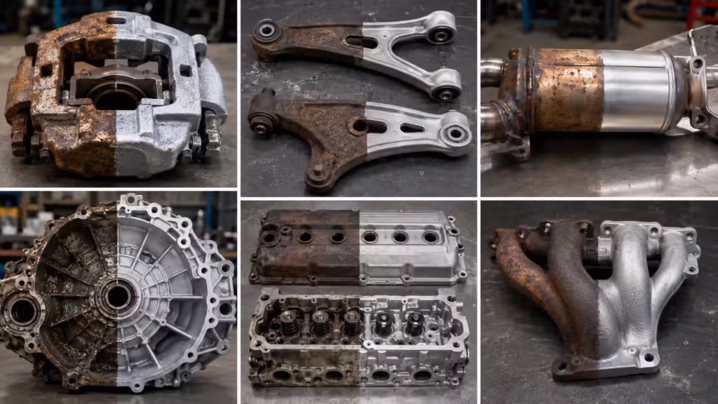 Automotive Laser Cleaning for car parts restoration before and after